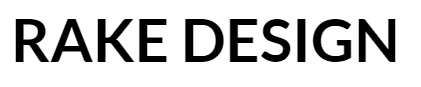 Rake Design logo in bold black uppercase typography on a transparent background.